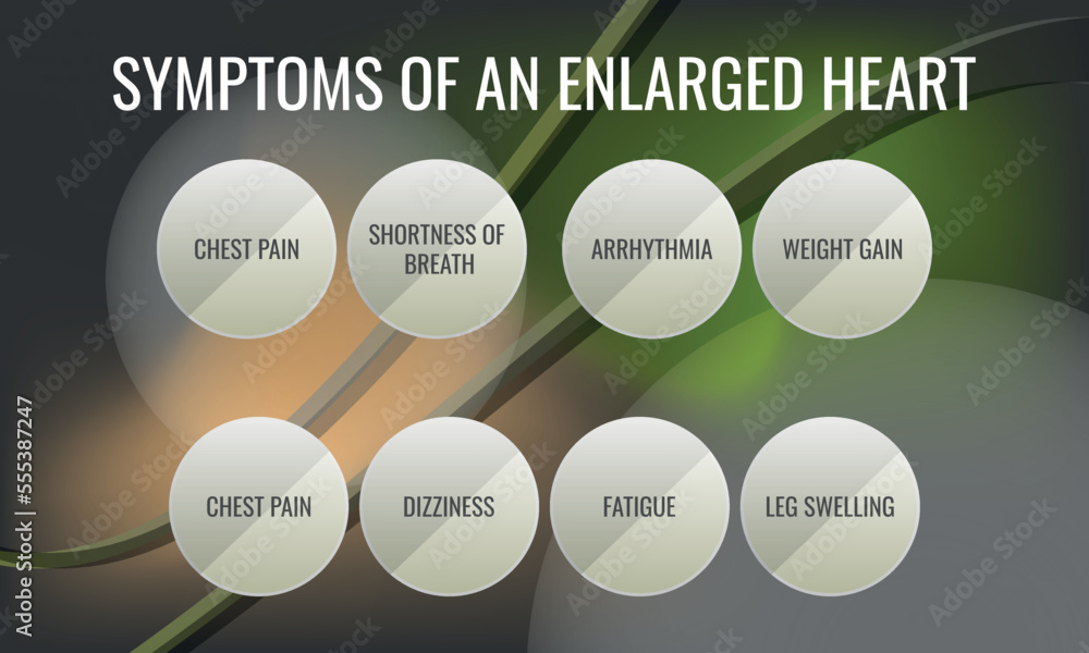 Symptoms of an enlarged heart. Vector illustration for medical journal