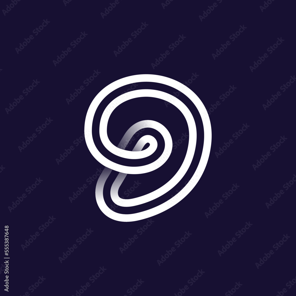 Number nine logo made of two white parallel lines on black background. Infinite loop icon. Number nine logo made of two white parallel lines on black background. Infinite loop icon.