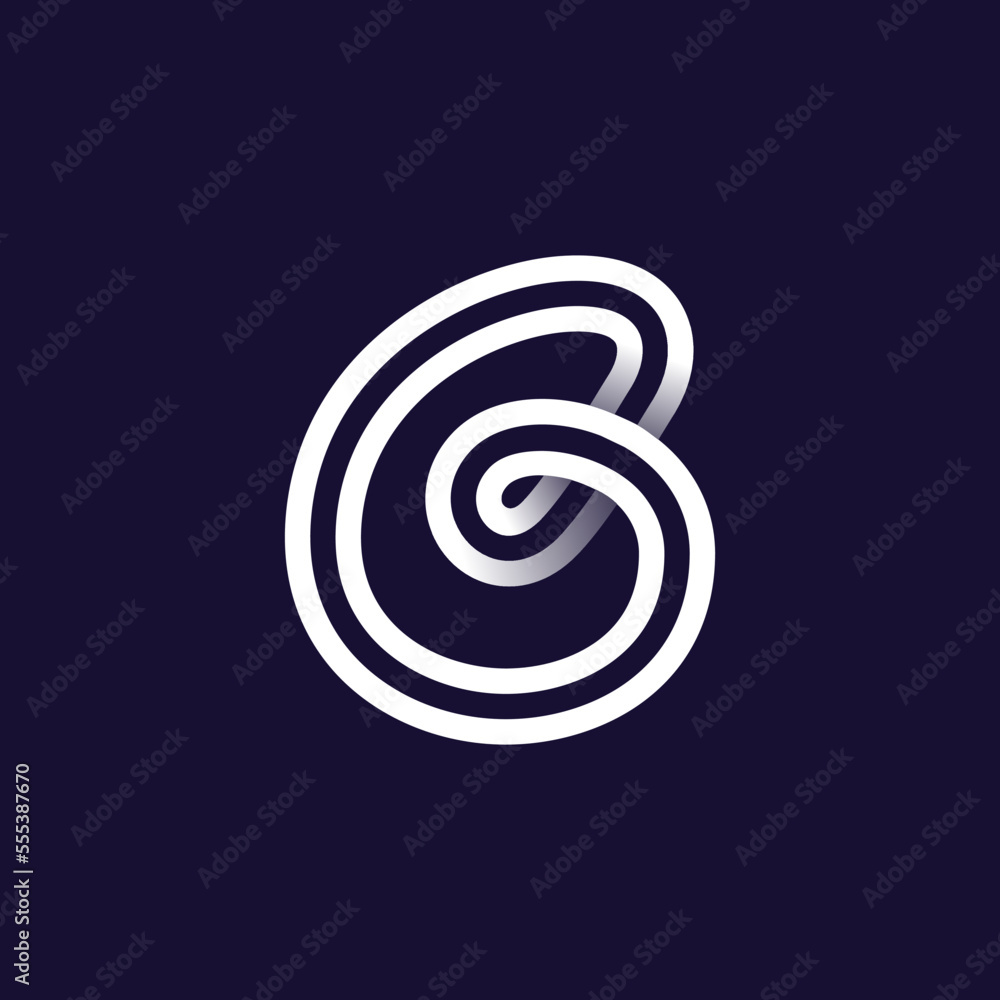 Number six logo made of two white parallel lines on black background. Infinite loop icon. Number six logo made of two white parallel lines on black background. Infinite loop icon.