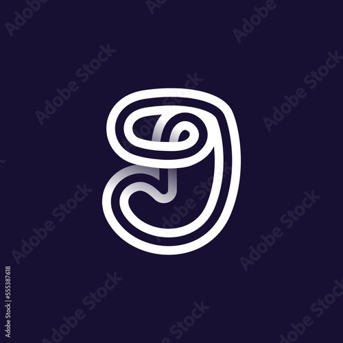 J letter logo made of two white parallel lines on black background. Infinite loop icon.