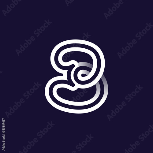 Number three logo made of two white parallel lines on black background. Infinite loop icon.