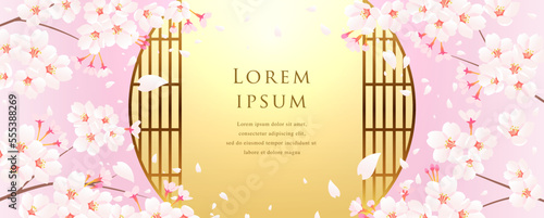 桜と和風な丸窓の背景