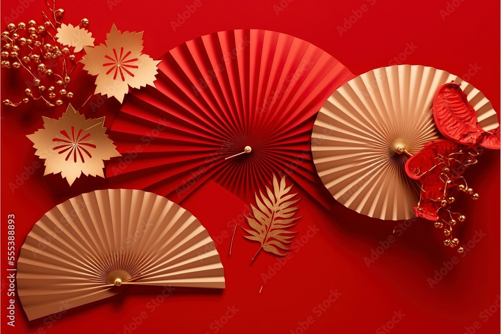 Lunar New Year banner template, red background, AI art