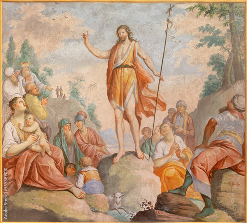 Schilderij op canvas ALAGNA, ITALY - JULY 16, 2022: The fresco of Sermon of St