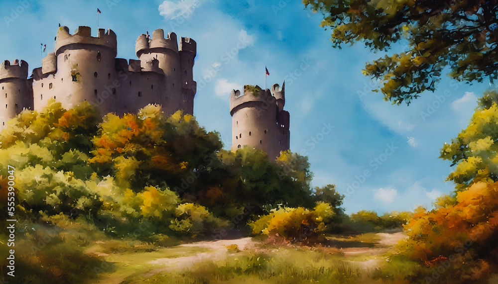 Artistic concept painting of medieval castle, Generative AI