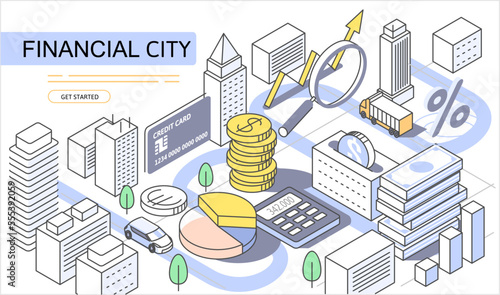 City money Isometric Concept. Use for web page, banner, infographics. Flat illustration editable line.