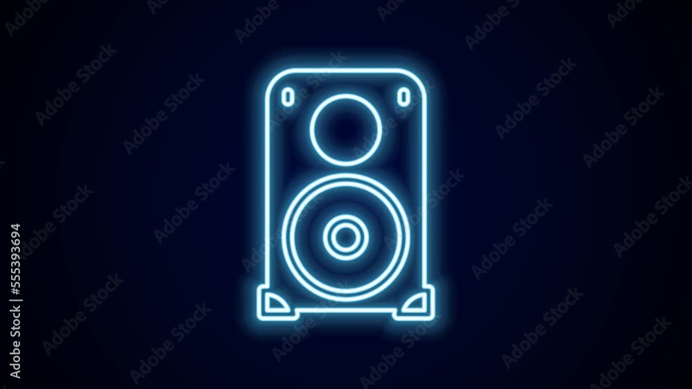 Glowing neon line Stereo speaker icon isolated on black background. Sound system speakers. Music icon. Musical column speaker bass equipment. 4K Video motion graphic animation Glowing neon line Stereo speaker icon isolated on black background. Sound system speakers. Music icon. Musical column speaker bass equipment. 4K Video motion graphic animation