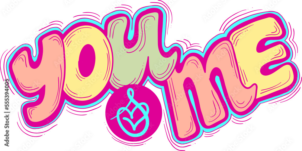 Fototapeta premium Happy Valentines day decorative lettering text vector elements composition for poster design, party invitation, advertisement offer, greeting card. Hand drawn illustration with heart.