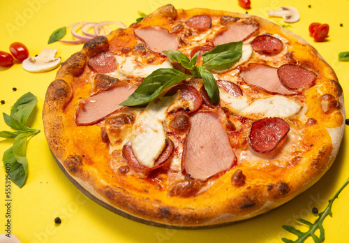 pizza with salami and cheese