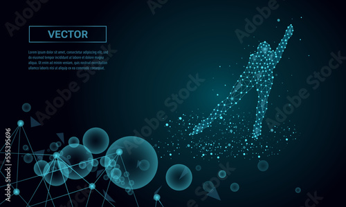 Abstract speed skater from connecting dots and lines. Light connection structure. Low poly vector background. photo