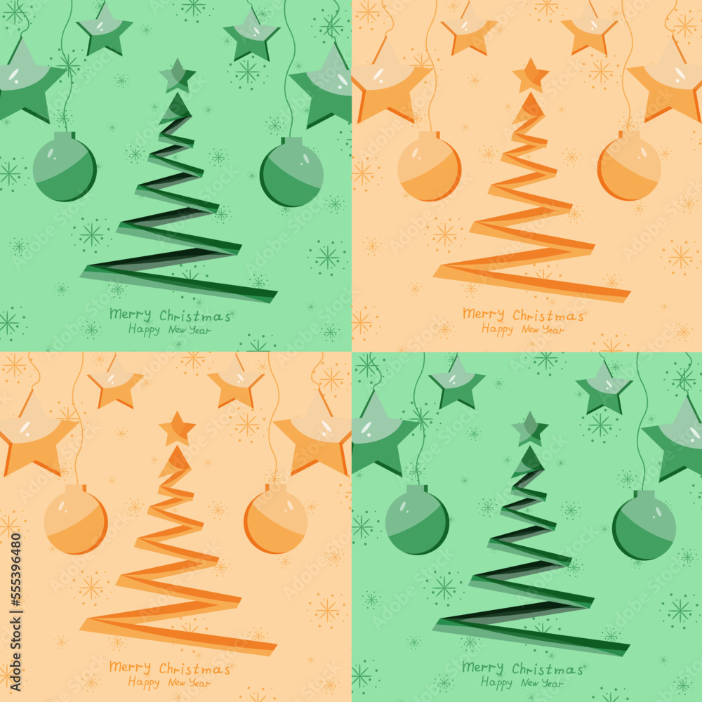 Merry Christmas and Happy New Year Set of backgrounds, greeting cards, posters, holiday covers. Creative geometric christmas tree with star, snowflakes and inscription. Vector art. Merry Christmas and Happy New Year Set of backgrounds, greeting cards, posters, holiday covers. Creative geometric christmas tree with star, snowflakes and inscription. Vector art.
