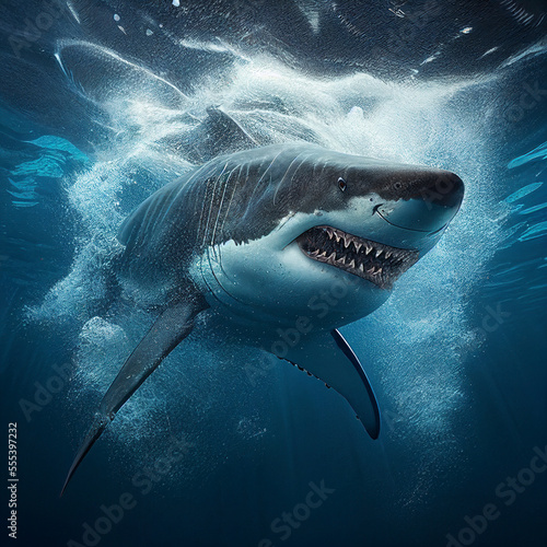 scary shark underwater. generative ai