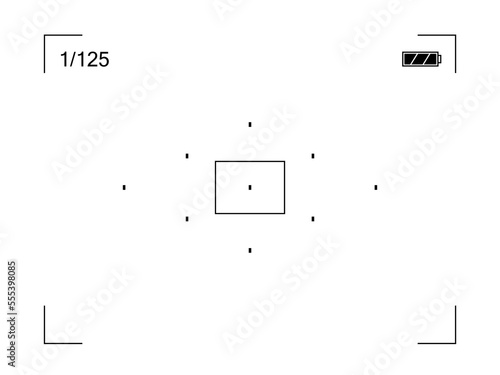 Focusing points screen of the camera viewfinder. Vector template of viewfinder camera recording
