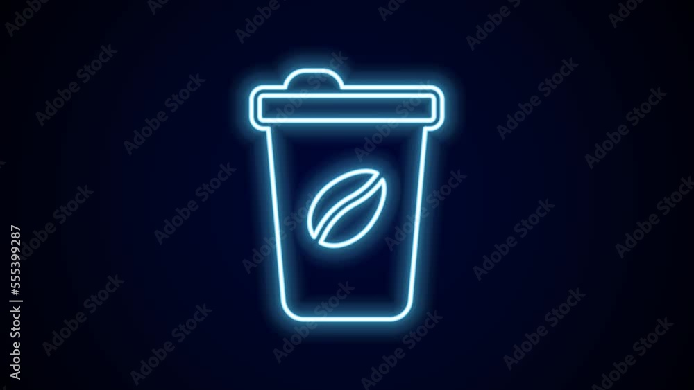 Glowing neon line Coffee cup to go icon isolated on black background. 4K Video motion graphic animation Glowing neon line Coffee cup to go icon isolated on black background. 4K Video motion graphic animation