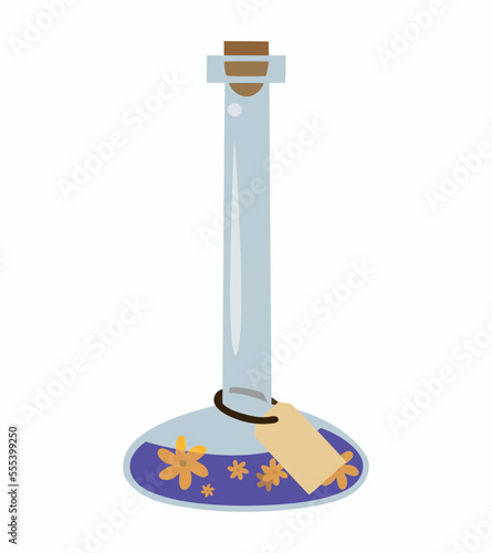 Violet potion bottle. Vector illustration isolated on white background. Image for use as design element in thematic design of websites games menus posters brochures covers