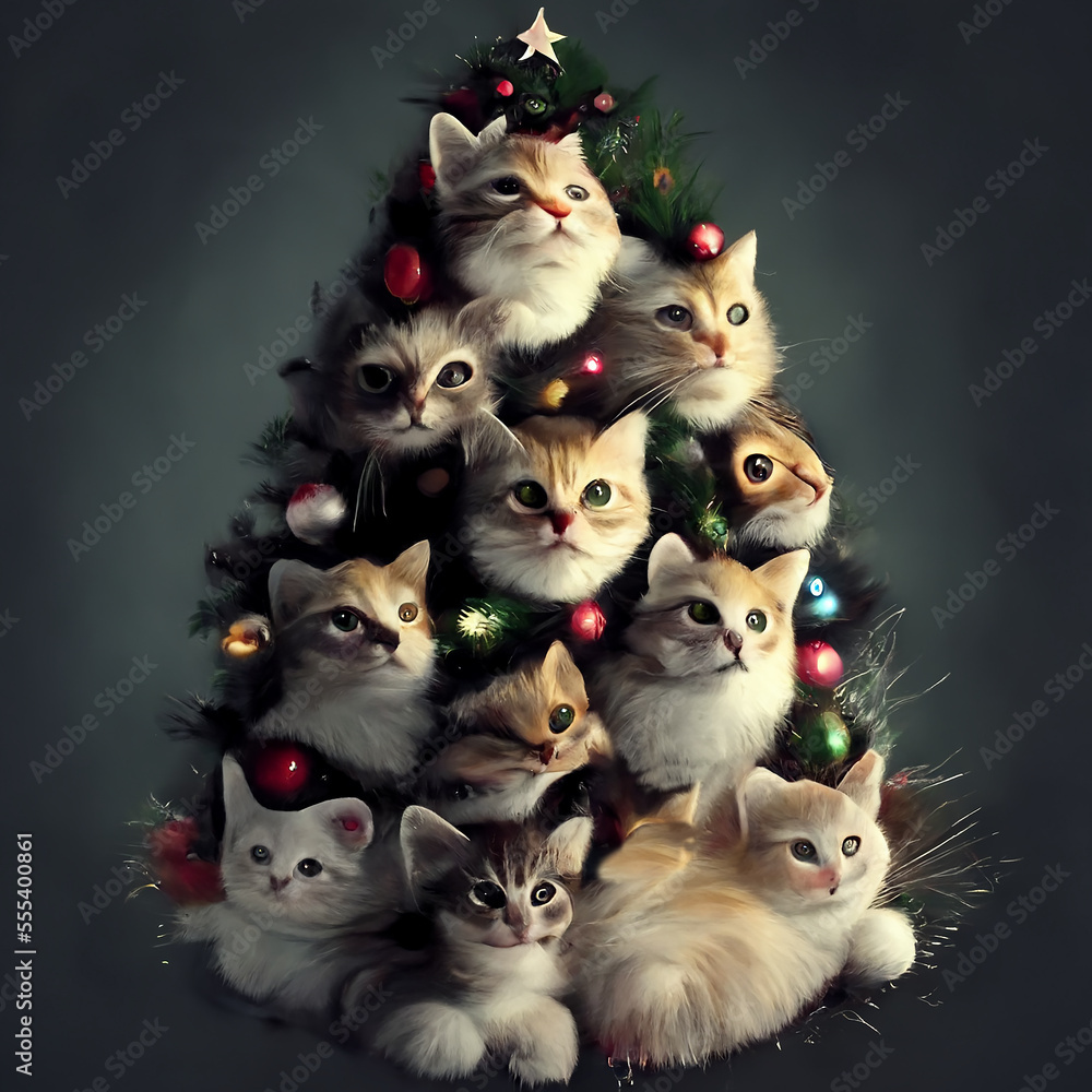 GENERATIVE AI, 2023, background, new years card, numbers, graphic background, cat, animal, snow, winter, kitten, pet, cute, white, snowman, domestic, feline, cold, christmas, black, fur, animal
