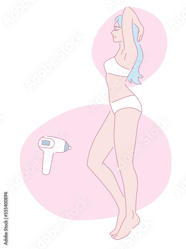 Beautiful female smooth body. Laser and wax epilation. Hair removal. Linear logo minimalist style. Beauty body care concept. Vector design illustration.