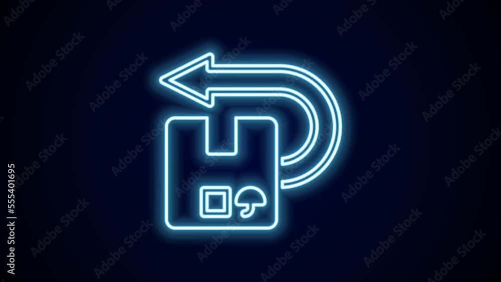 Glowing neon line Return cardboard box icon isolated on black background. Box, package, parcel sign. Delivery and packaging. 4K Video motion graphic animation Glowing neon line Return cardboard box icon isolated on black background. Box, package, parcel sign. Delivery and packaging. 4K Video motion graphic animation