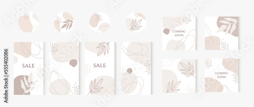 instagram post and stories. Insta story templates and highlights covers vector set. Social media background design with floral and hand drawn organic shapes. Abstract minimal trendy style set.