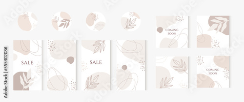 instagram post and stories. Insta story templates and highlights covers vector set. Social media background design with floral and hand drawn organic shapes. Abstract minimal trendy style set. photo