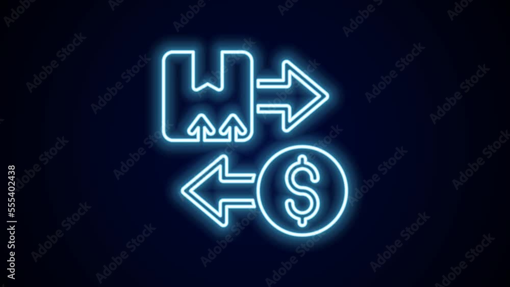 Glowing neon line Tax carton cardboard box icon isolated on black background. Box, package, parcel sign. Delivery and packaging. 4K Video motion graphic animation Glowing neon line Tax carton cardboard box icon isolated on black background. Box, package, parcel sign. Delivery and packaging. 4K Video motion graphic animation