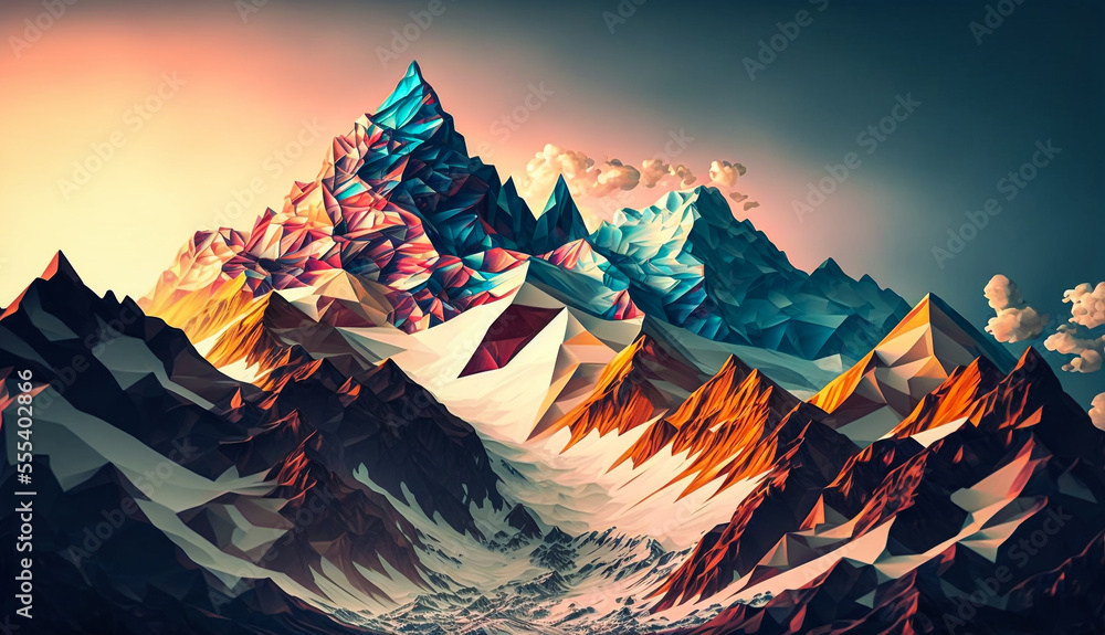 Abstract art. Colorful painting art of a mountain landscape. Background illustration. Generative AI.