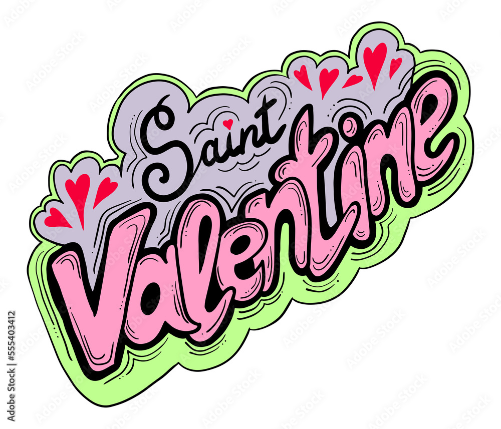 Happy Valentines day decorative lettering text elements composition for poster design, party invitation, advertisement offer, greeting card. Hand drawn illustration with heart.