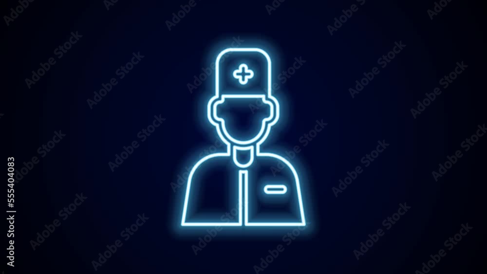Glowing neon line Male doctor icon isolated on black background. 4K Video motion graphic animation Glowing neon line Male doctor icon isolated on black background. 4K Video motion graphic animation