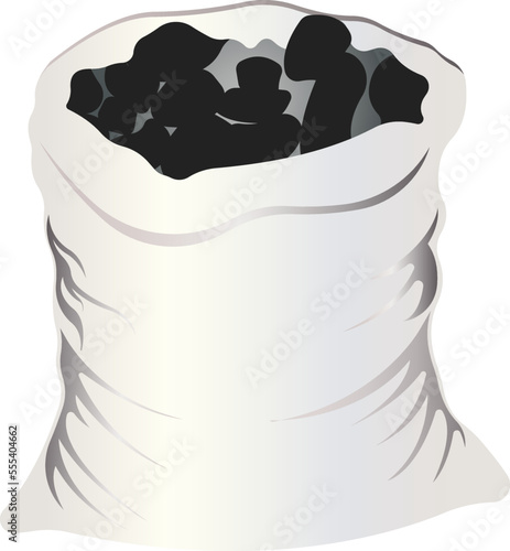 Full bag of coal. Extraction of minerals.