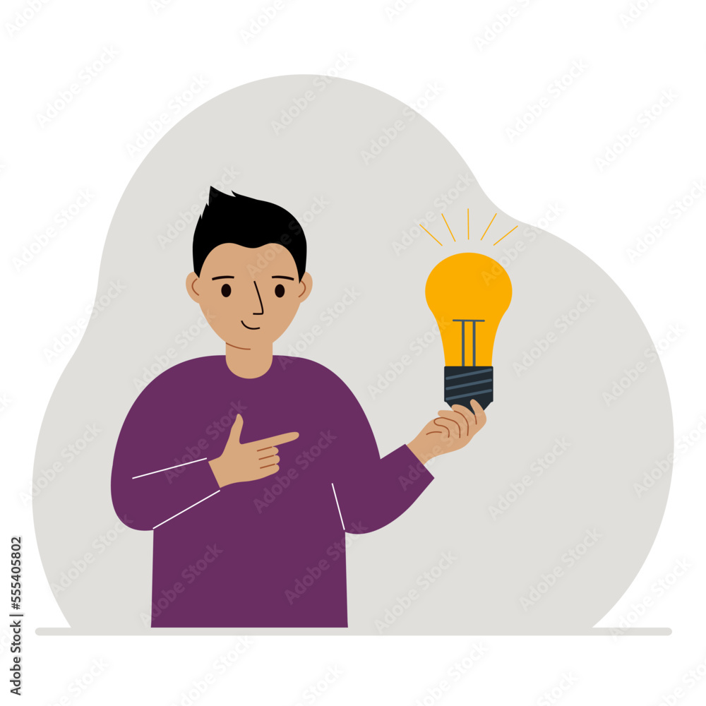 A little boy is holding a light bulb in his hand. Concept of idea, brainstorming, thinking, solution, eureka, bingo homework or find answer. A little boy is holding a light bulb in his hand. Concept of idea, brainstorming, thinking, solution, eureka, bingo homework or find answer.