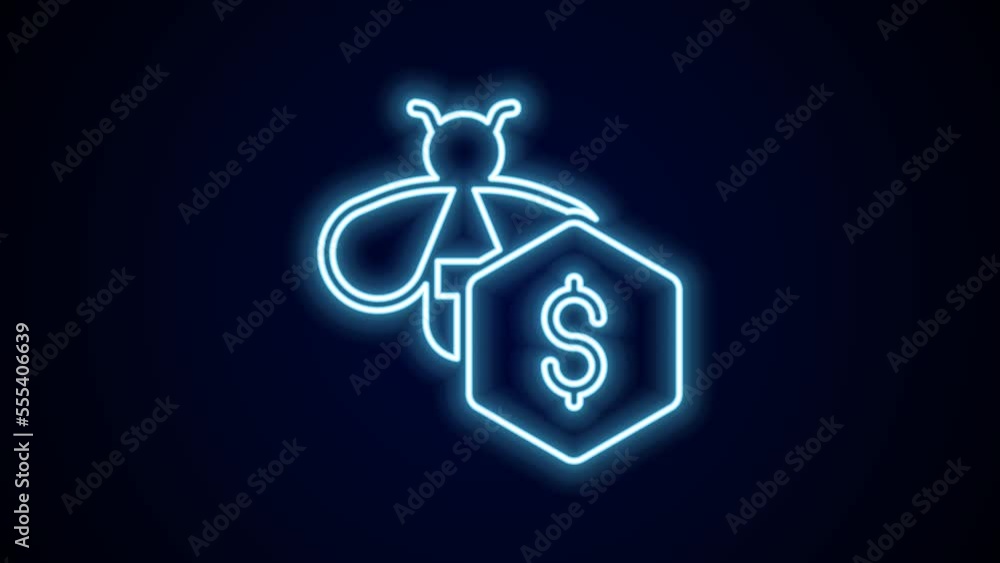 Glowing neon line Sale of bees icon isolated on black background. Sweet natural food. Honeybee or apis with wings symbol. Flying insect. 4K Video motion graphic animation Glowing neon line Sale of bees icon isolated on black background. Sweet natural food. Honeybee or apis with wings symbol. Flying insect. 4K Video motion graphic animation