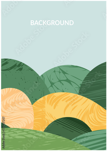 Abstract farm agriculture template. Green field pattern, eco background, nature landscape vector illustration with texture. Farmland collage for leaflet, identity, booklet. Ecology backdrop, card