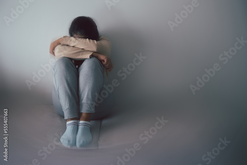 Fototapeta Schizophrenia with lonely and sad in mental health depression concept