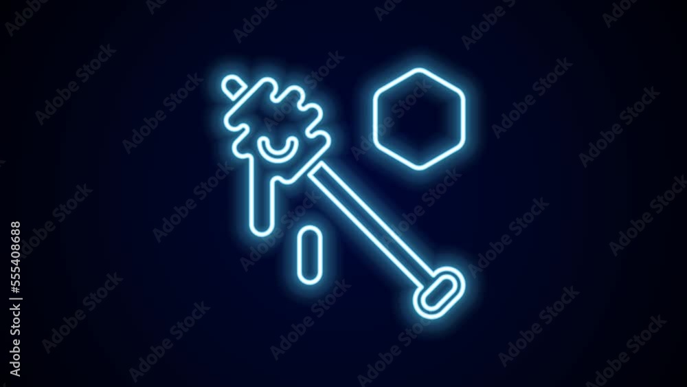 Glowing neon line Honey dipper stick icon isolated on black background. Honey ladle. 4K Video motion graphic animation Glowing neon line Honey dipper stick icon isolated on black background. Honey ladle. 4K Video motion graphic animation