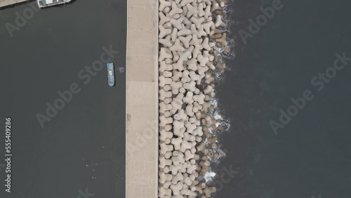 View of Ulleungdo Pier and Clear sea from the Sky by drone