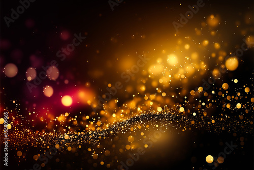 Abstract Christmas background. Red and gold boken glittering background. Red glitter vintage lights background. Generative AI Christmas glitter background.