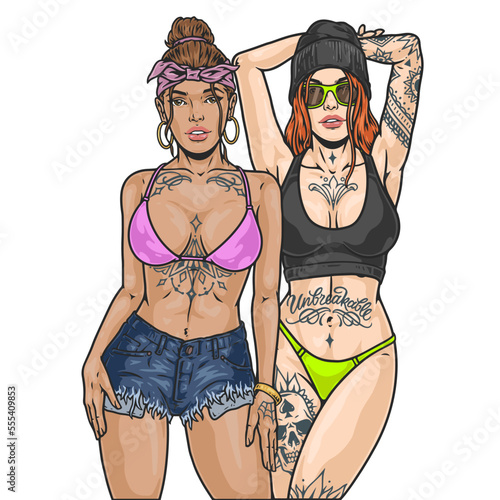 Hot beauty girls colorful sketch