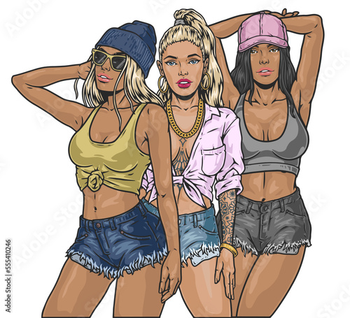 Cool girl friends sketch colorful