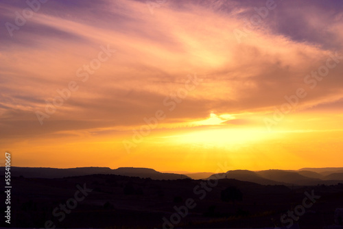 Beautiful view of the sunset over the mountains.