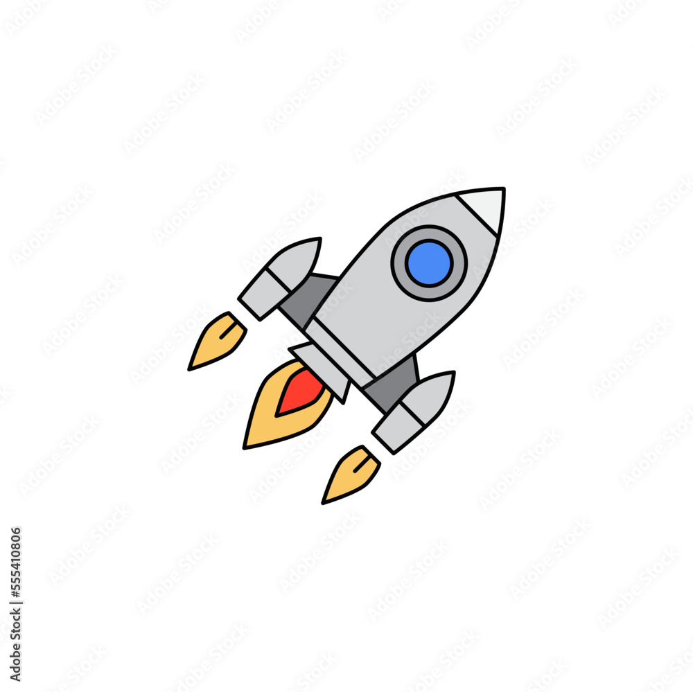 Flying rocket icon in color, isolated on white background Flying rocket icon in color, isolated on white background