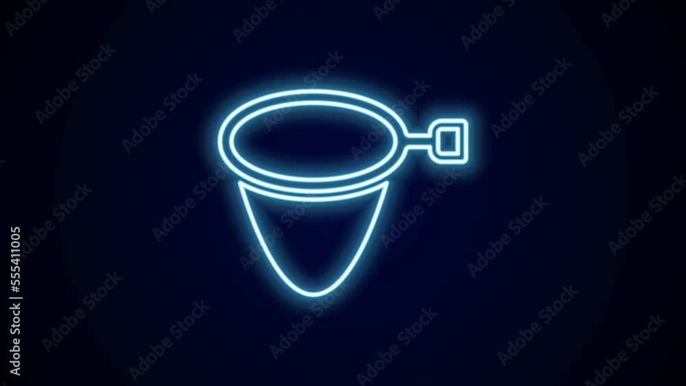 Glowing neon line Fishing net icon isolated on black background. Fishing tackle. 4K Video motion graphic animation Glowing neon line Fishing net icon isolated on black background. Fishing tackle. 4K Video motion graphic animation