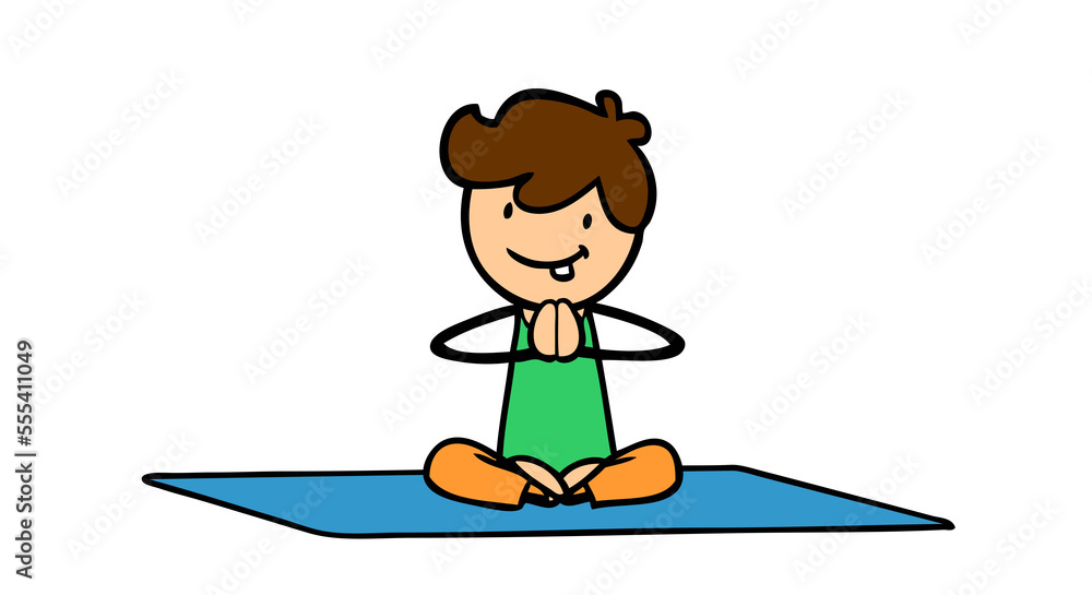 Boy in the lotus position during children's yoga Boy in the lotus position during children's yoga