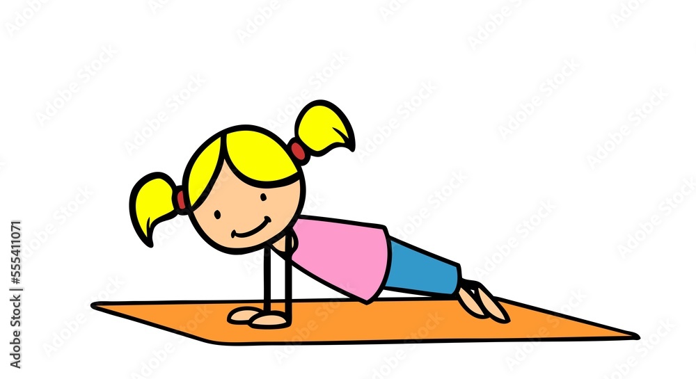 Girl makes the board position in children's yoga