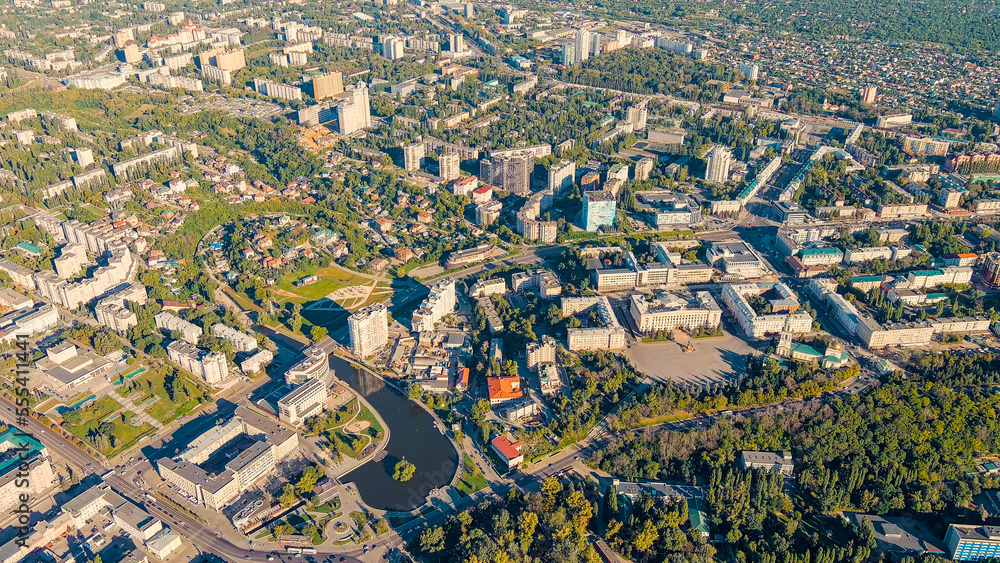 Lipetsk, Russia. Government of the Lipetsk region. Lenin-Cathedral Square. Komsomolsky pond. History center, Aerial View
