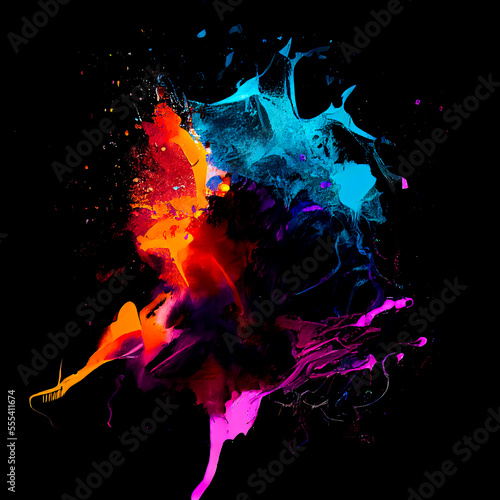 Abstract multi color paint explosion on black background. Paint clouds on black background illustration. Colorful smoke texture. Generative AI colorfull fume in water illustration.