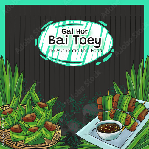Hand Drawn Gai Hor Bai Toey The Thai Food Background
