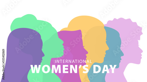 International women's day banner. Woman silhouette flat design. Concept of feminism, women's day, equality. Vector illustration