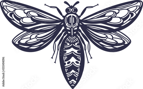 Art bee. Vintage label. Vector tattoo, sketch