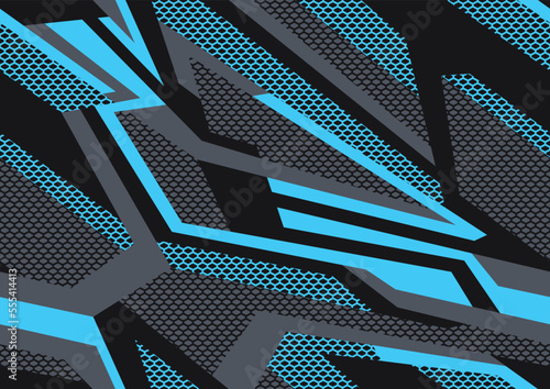 Abstract geometric seamless pattern with striped polygonal shapes. Modern digital camo texture ornament for racing vinyl print. Vector background.