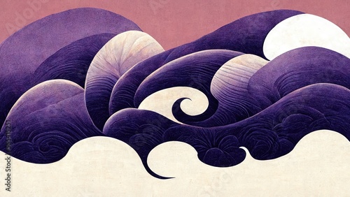 Beautiful gradient waves of cream and purple, abstract and striking, retro and elegant, in the style of Katsushika Hokusai's ukiyo-e, Japanese traditional and graphic design produced by Ai